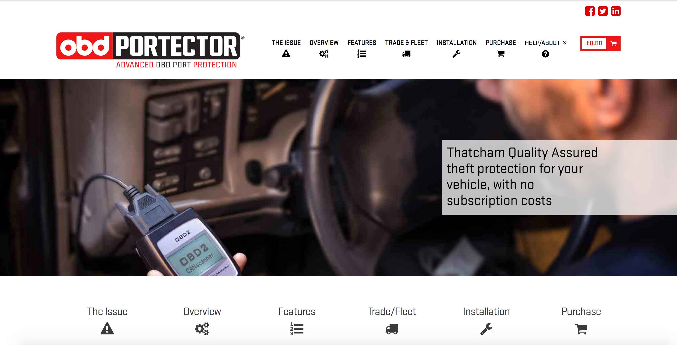 obdportector obd port security protection website screenshot