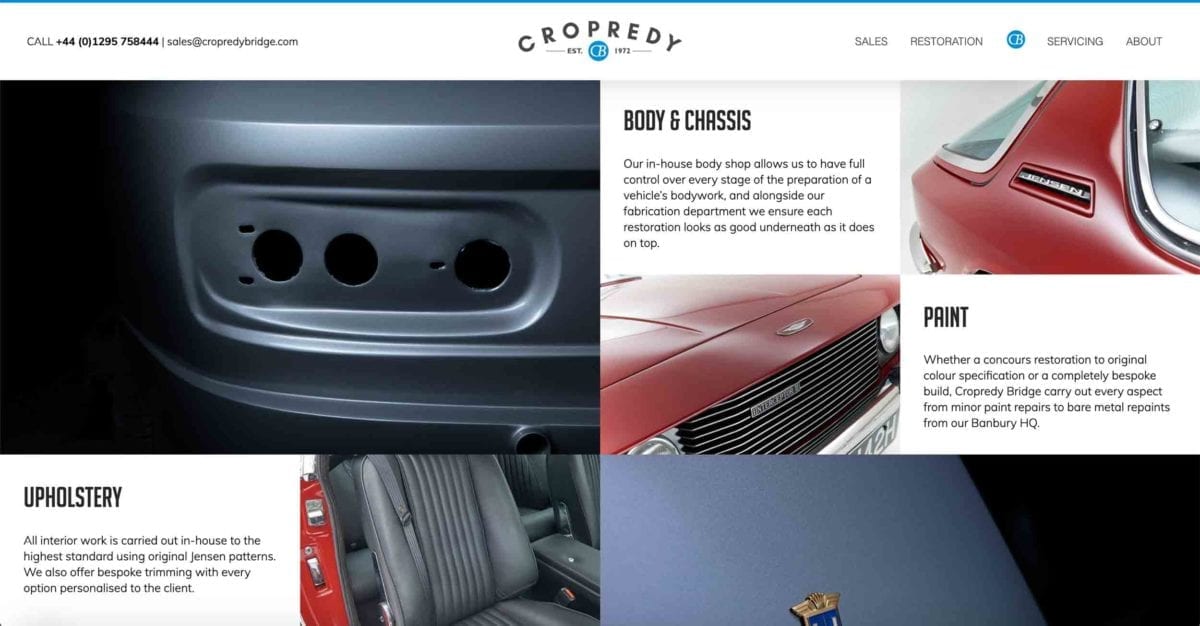 Copredy Bridge Garage website development - car restoration page design content layout