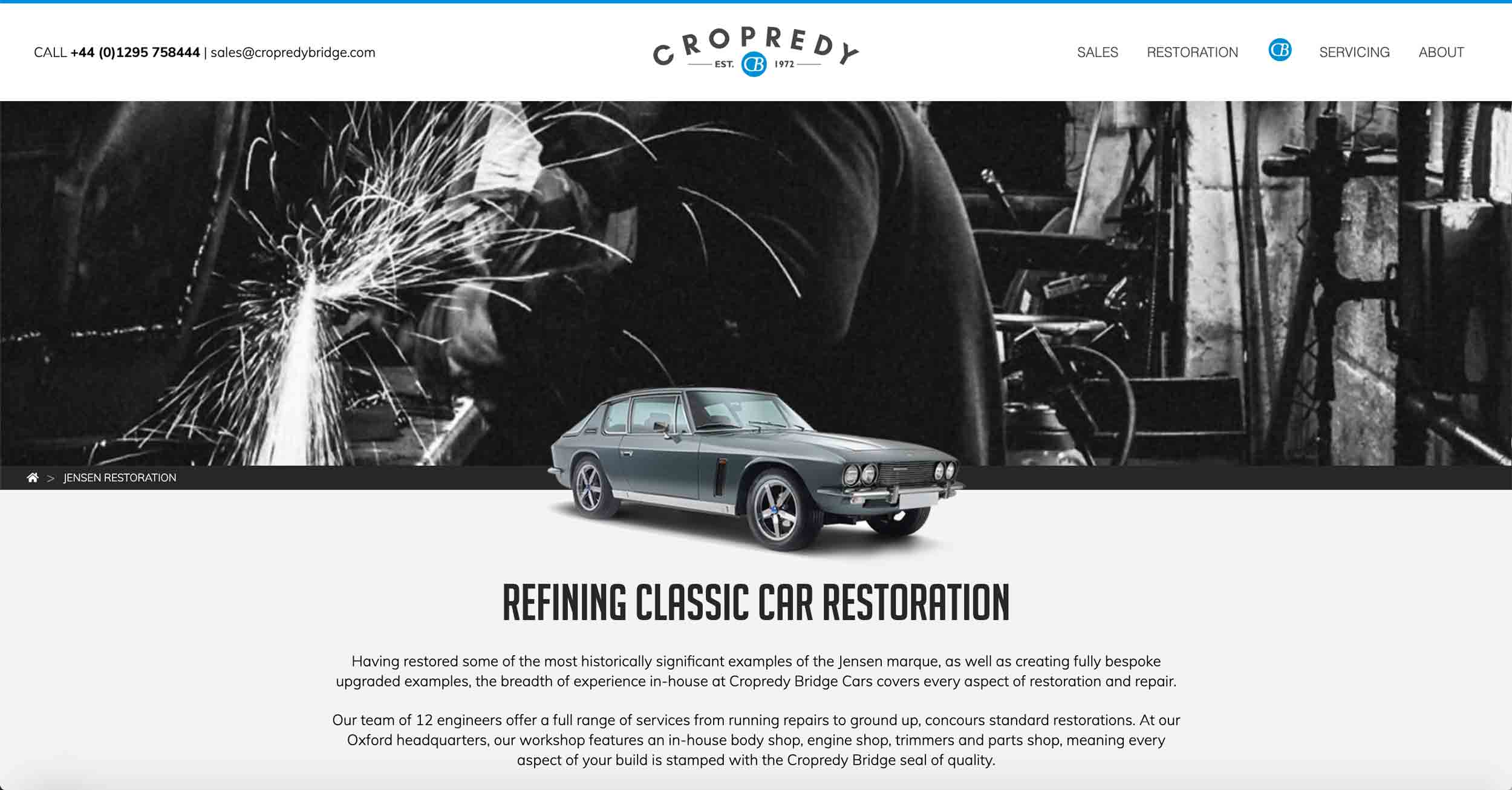 Copredy Bridge Garage website development - car restoration page design header